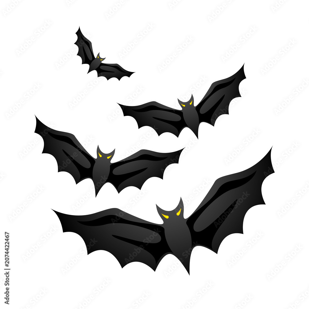 Fototapeta premium Flying spooky black bats Halloween decoration element isolated PNG