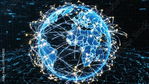 Digital world map showing global data connections in Central America