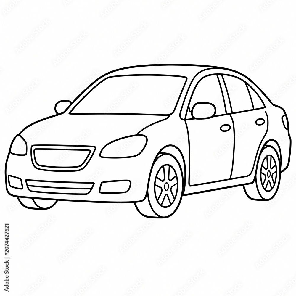 Fototapeta premium Car line art coloring page with generic sedan automobile outline illustration for kids