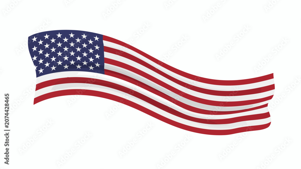 Fototapeta premium American Flag Waving in Wind Isolated on White Background with blue field and patriotic symbol and national emblem in stripes and stars patriotic icon for USA symbol