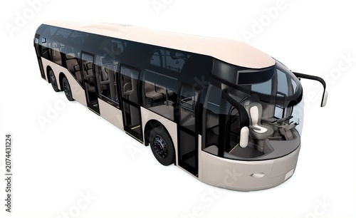 Modern capsule shuttle bus for urban city transit, generic autonomous electric passenger vehicle isolated on white background