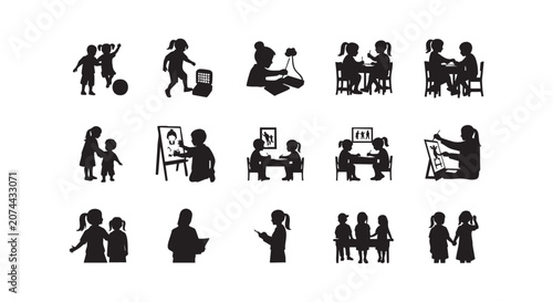 Kids in school and classroom activities, children learning and engaging with teachers and classmates, education.