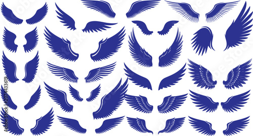 Canvastavla Collection of twenty five blue wing illustrations in various styles and position