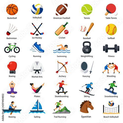 Sports Icons Collection – Vector Set of Popular Games and Fitness Activities