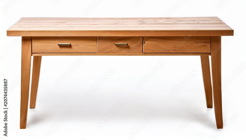 Fototapeta premium light brown wooden table with single drawer isolated on white