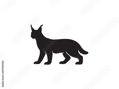 Black silhouette of a standing lynx profile view with silhouette predator wildlife
