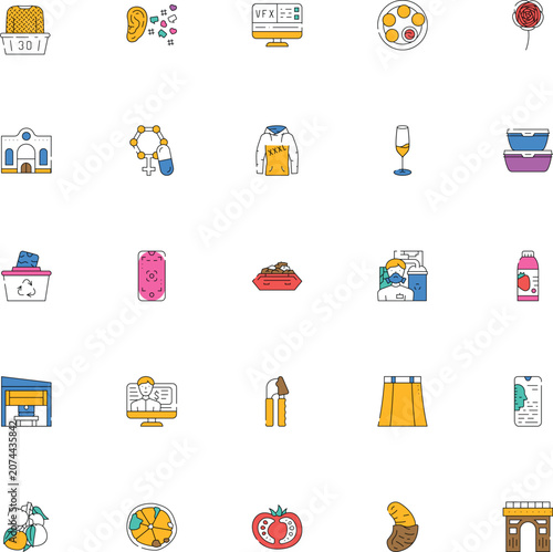 Set of colorful household tools, and symbols in flat style flat household tools kitchen cleaning supplies