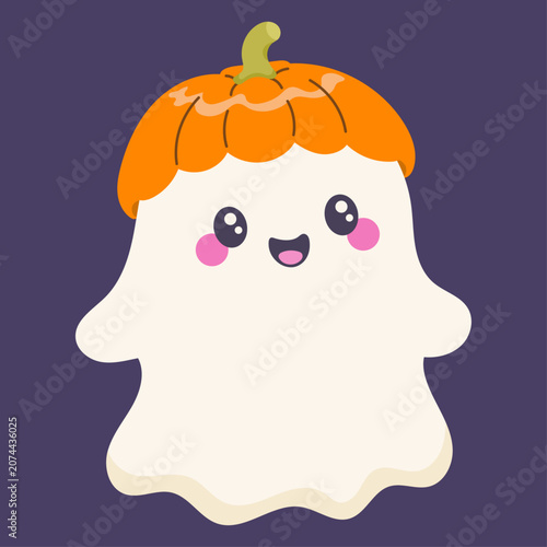 Slika na platnu Title (Назва)
Cute ghost wearing a pumpkin hat for Halloween greeting card element