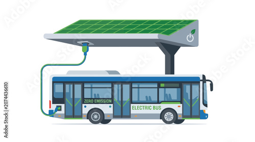 Electric Bus Charging Station with Solar Panels - Zero Emission Transport
