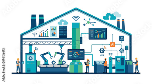 Smart Factory Automation: AI, Robotics, IoT, and Industry 4.0 Concept