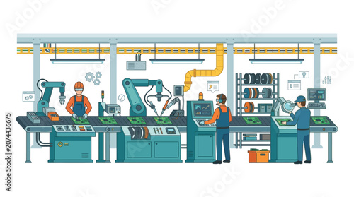 Robotic Automation in Modern Factory Assembly Line - Technology and Industry