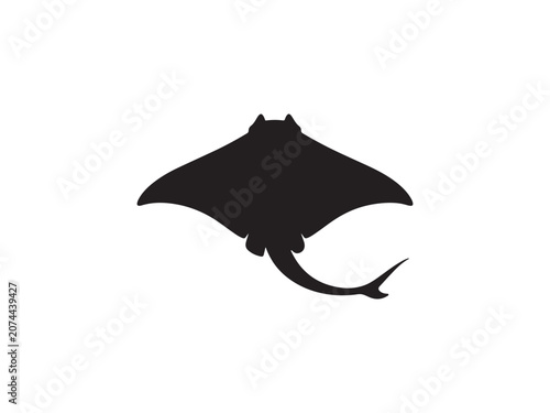 Black silhouette of a manta ray swimming with sea life silhouette wildlife underwater
