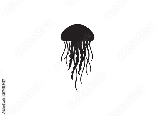 Black silhouette of a jellyfish swimming with sea life jellyfish silhouette creature