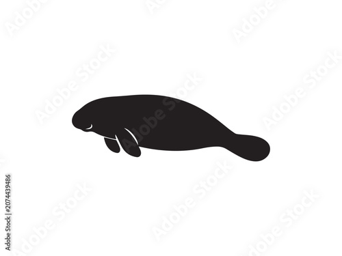Black silhouette of a manatee swimming with sea cow marine mammal silhouette wildlife
