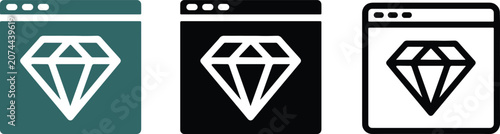 Premium website browser window with diamond icon set in multiple styles