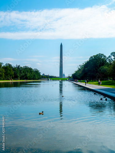 A vertical view of the Reflecting Pool in Washington DC