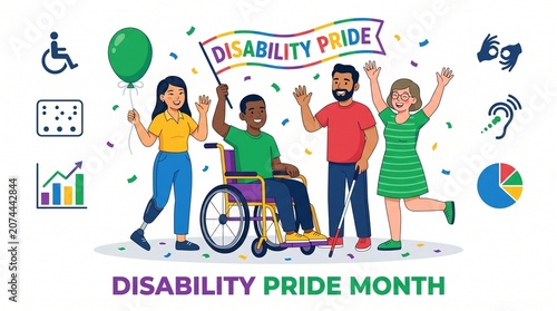 Disability pride month celebration with diverse group of people