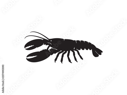Minimalist black silhouette icon of a lobster with silhouette crustacean wildlife