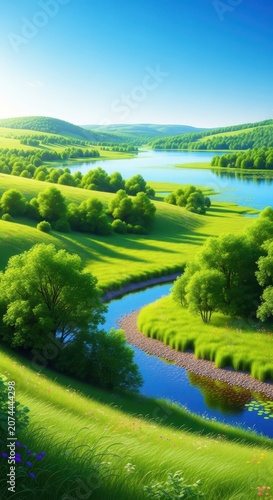 A vast, healthy green landscape illustrating environmental success and water security, symbolizing permanent drought relief and freedom, plentiful, nature, crops