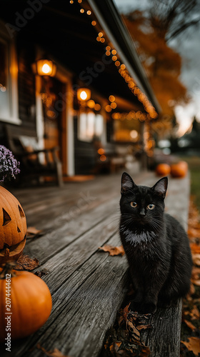 cat on the front doorstep in autumn 