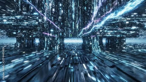 Futuristic blue data tunnel with circuit board patterns