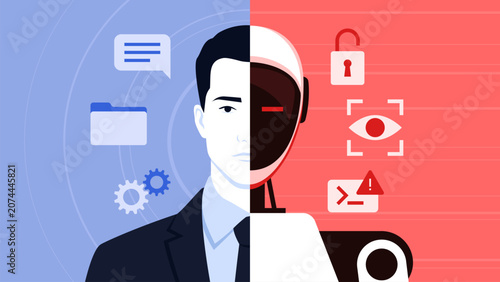 Schilderij op canvas Human vs AI agent comparison