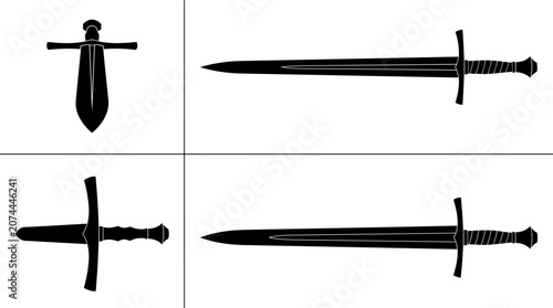 Fotografie Medieval Longsword Simple Solid Vector Graphic for Fantasy Gaming, Historical Re