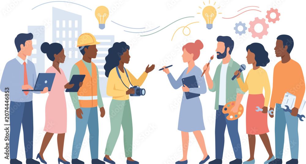 Obraz premium Diverse group of people interacting in modern setting