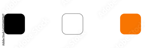 Three rounded rectangle shapes in black white and orange