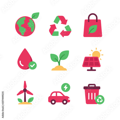 Obraz na plátně Eco friendly icons for sustainable living on white background