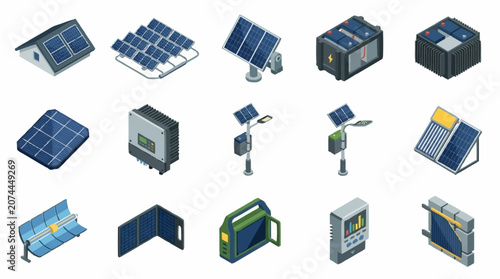 Collection of modern solar panels and electronic devices.