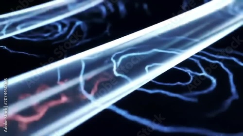 Glowing fiber optic digital data stream.