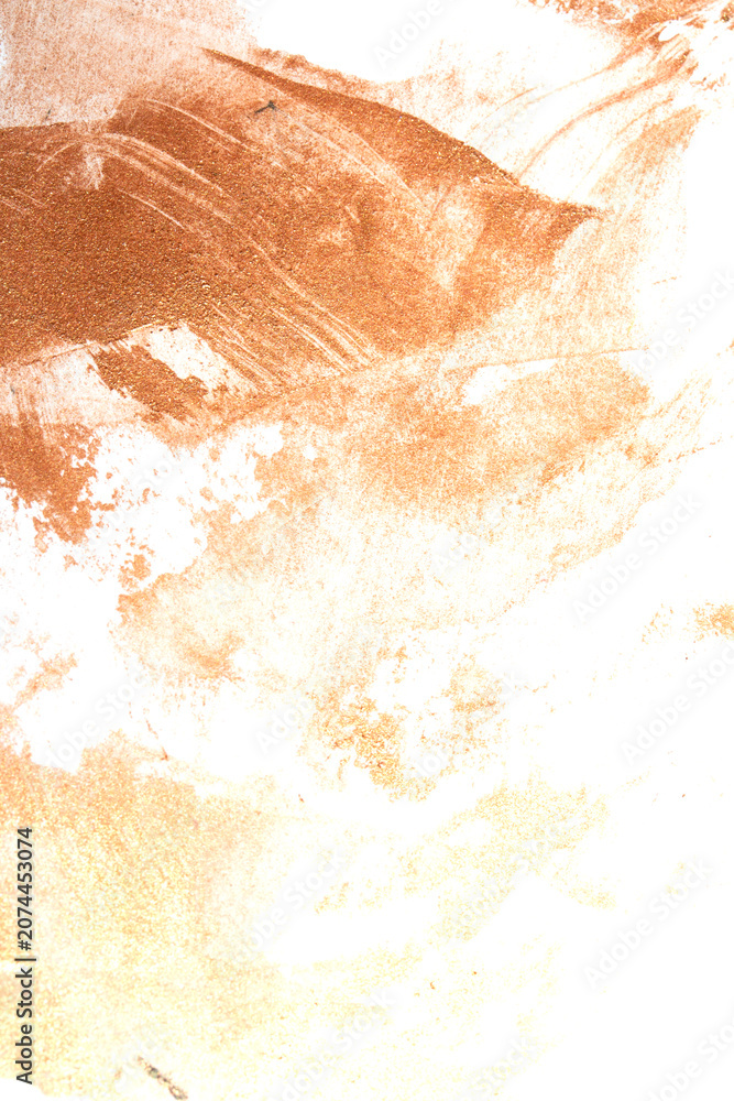 Fototapeta premium Gold metallic paint brush smear stroke golden bronze color stain shiny glittering textured background
