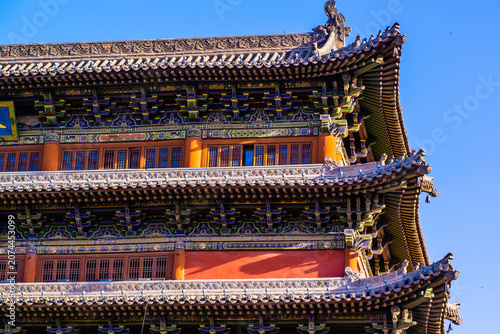 Datong, China - May 9 2026: The imposing façade of Datong Drum Tower showcases traditional Chinese architecture with elegant wooden construction, layered roofs, and enduring historical grandeur