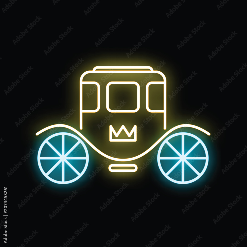 Fototapeta premium Royal carriage line art icon displaying a stylized crown and glowing neon light