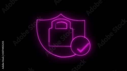 Glowing neon blue color lock animation icon security privacy password protection safety animated on black background. 4k motion graphic animation. 4k video