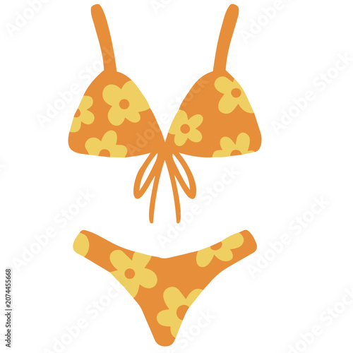Yellow Bikini Summer Holiday Objects and Beach Accessories Flat Vector Collection