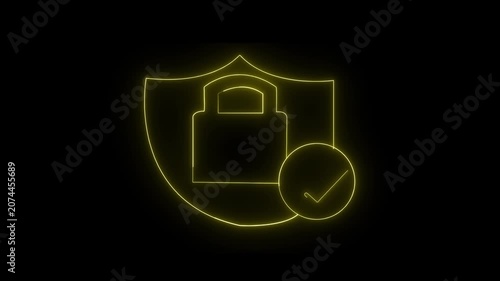 Glowing neon blue color lock animation icon security privacy password protection safety animated on black background. 4k motion graphic animation. 4k video