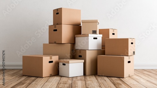 Cardboard boxes stacked high in a room symbolize the beginning of a fresh transition or a new journey to a different home.