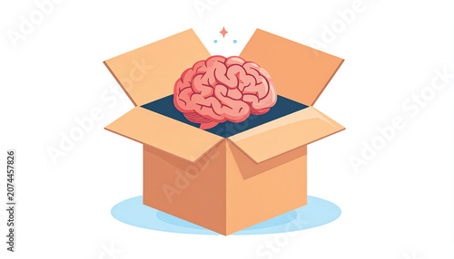 Brain coming out of cardboard box.