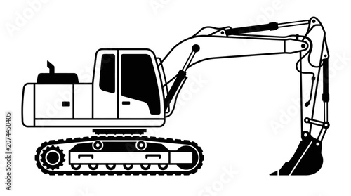 Detailed Profile of Heavy Duty Construction Excavator Machine, isolated white background