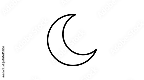 Simple Crescent Moon Outline Icon, isolated white background