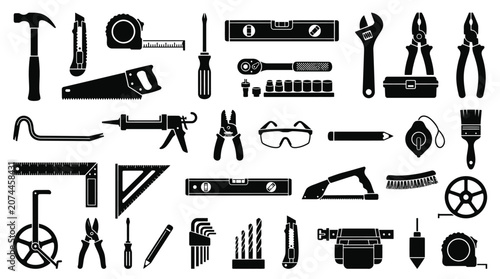 Large Assortment of Construction and Carpentry Hand Tools, isolated white background
