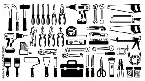 Construction and Hand Tools Big Set, isolated white background