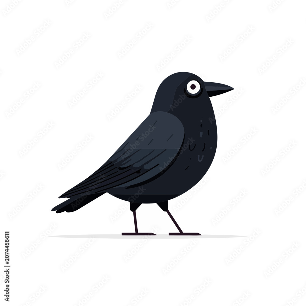 Fototapeta premium Cartoon Black Crow Icon Isolated