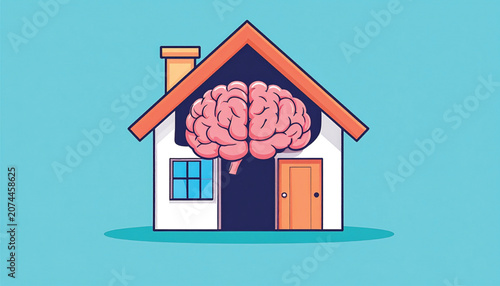Brain Coming Out of House Roof.
