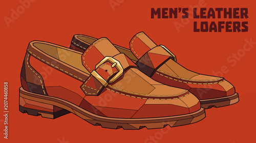 Luxury men's leather loafers with modern design and comfortable casual elegance isolated vector illustration