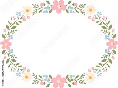 Oval Floral Frame Elegant Ellipse Flower Border Spring Wreath Card