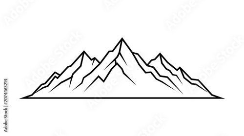 Abstract Stylized Mountain Range Outline, Monochromatic Line Art on Isolated White Background