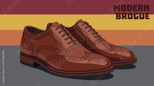 Modern men's genuine leather brogue shoes with decorative details and elegant business style